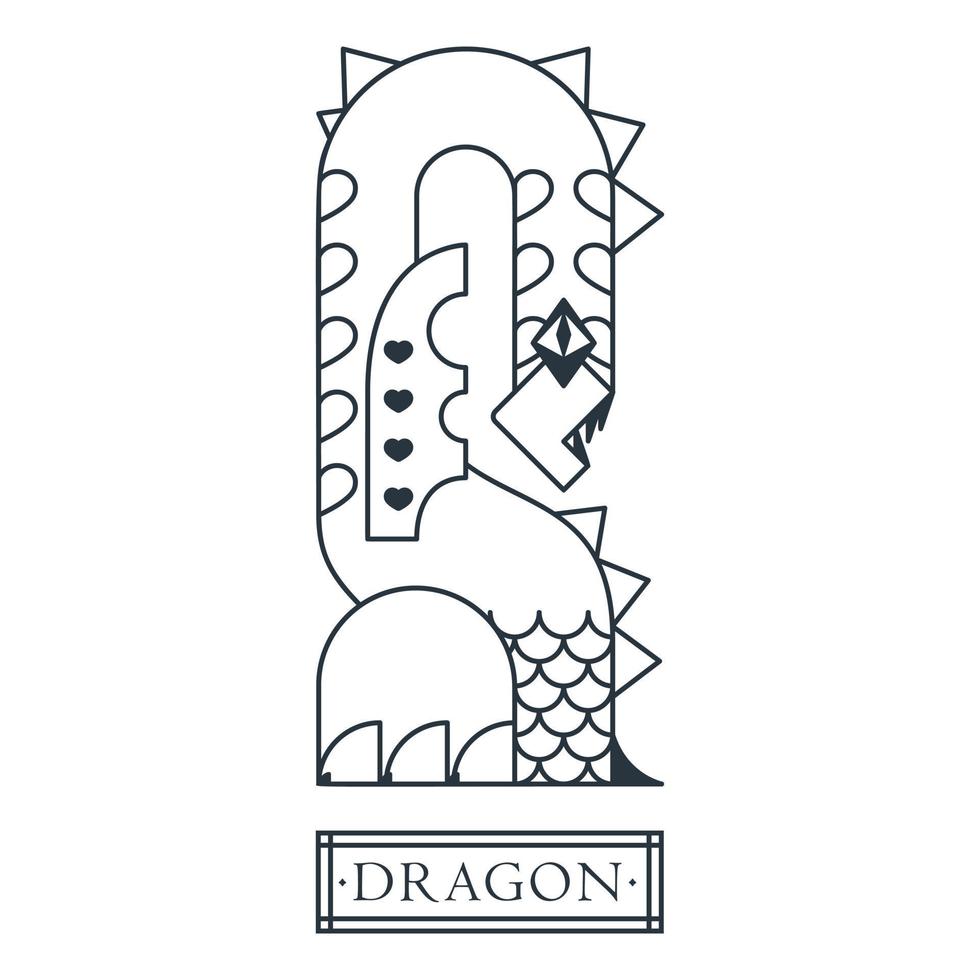 Fantastic dragon creature. Medieval legendary winged dragon vector