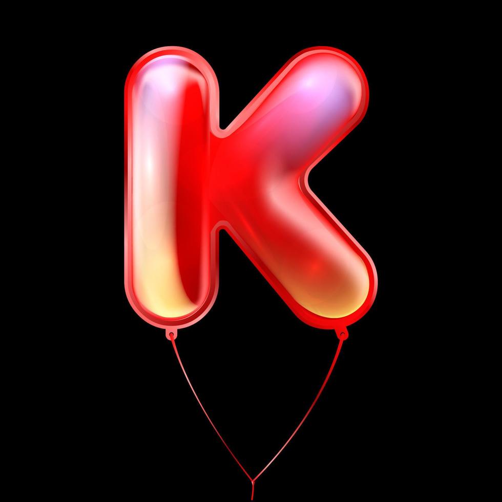 Red metallic balloon, inflated alphabet symbol K vector