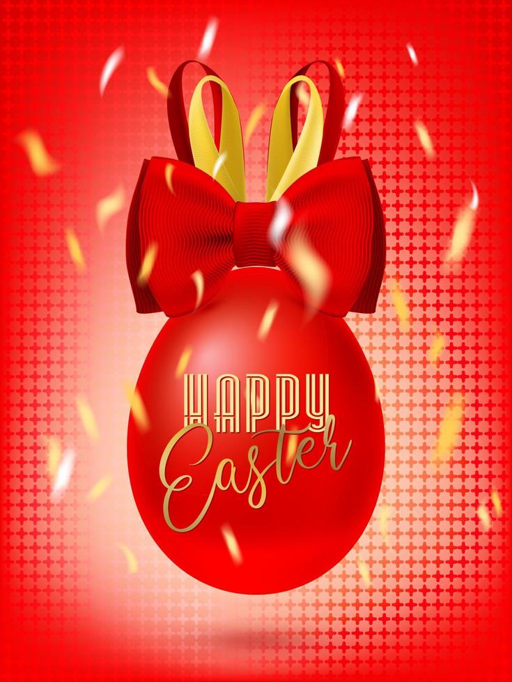 Bunny Bow Easter Red Egg in the confetti vector