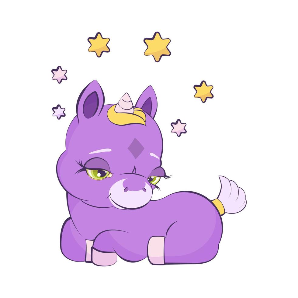 Cute little lavander unicorn with a star crown vector