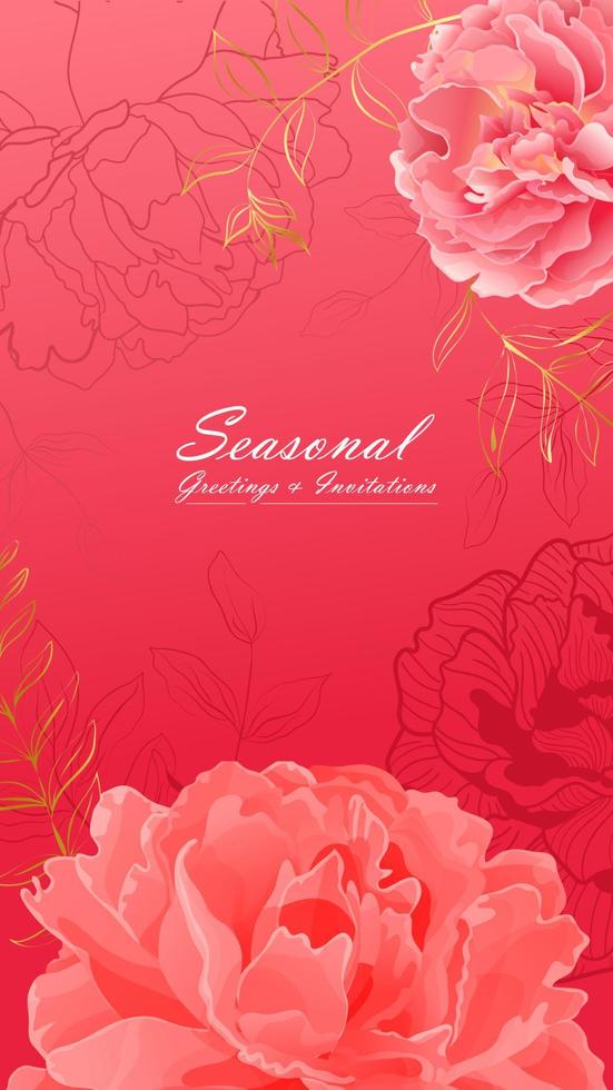 banner de retrato de flores de peonía rosa suave vector