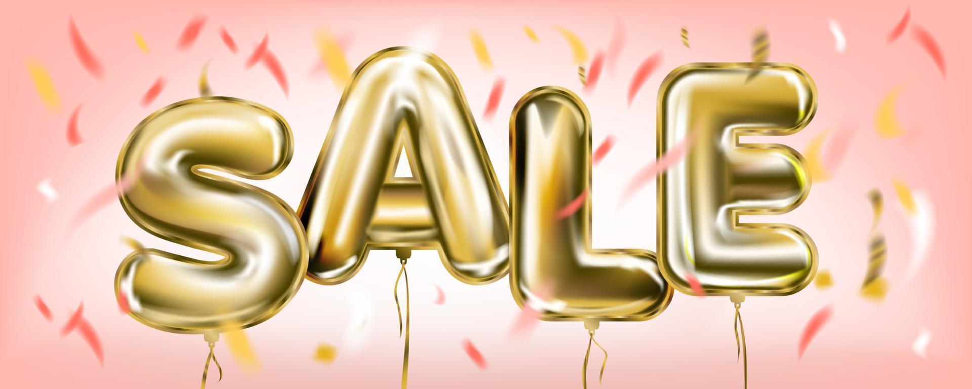 SALE POSTER by golden foil ballons in air vector