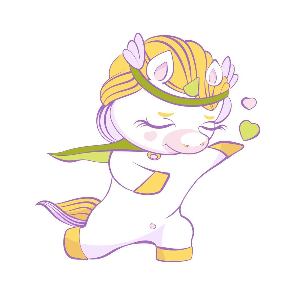 Cute little unicorn white prince in love vector