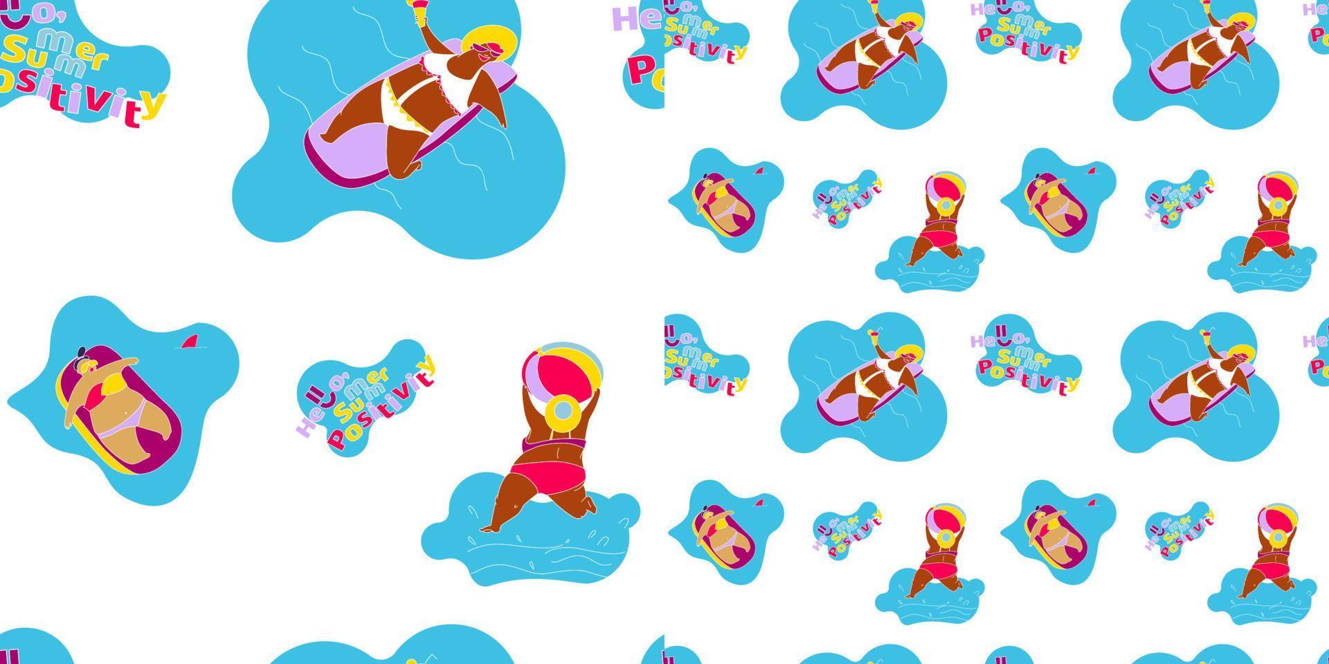 Seamless pattern Happy Fat Girl on the Beach vector