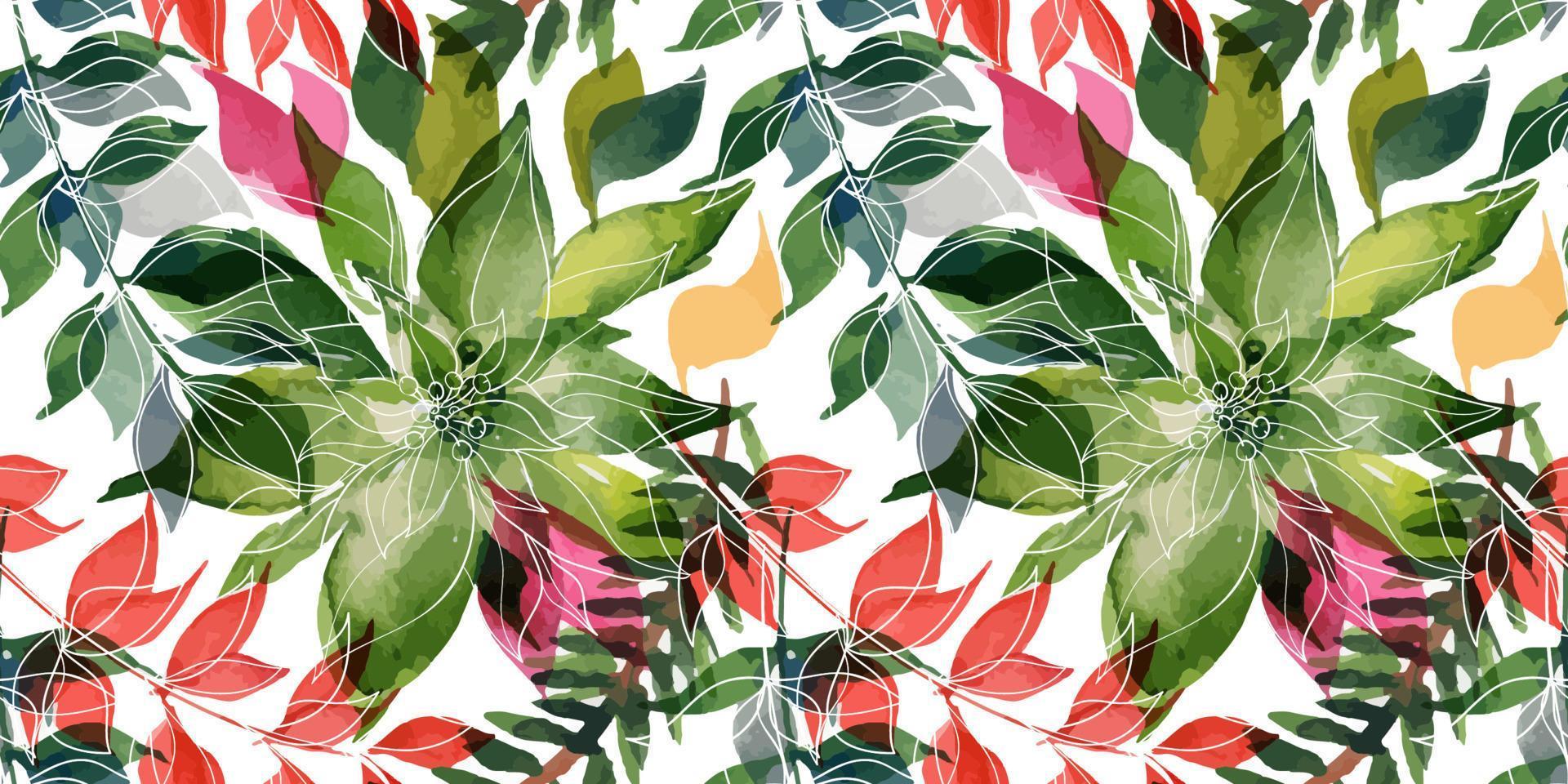 Christmas floral traced watercolor seamless pattern vector