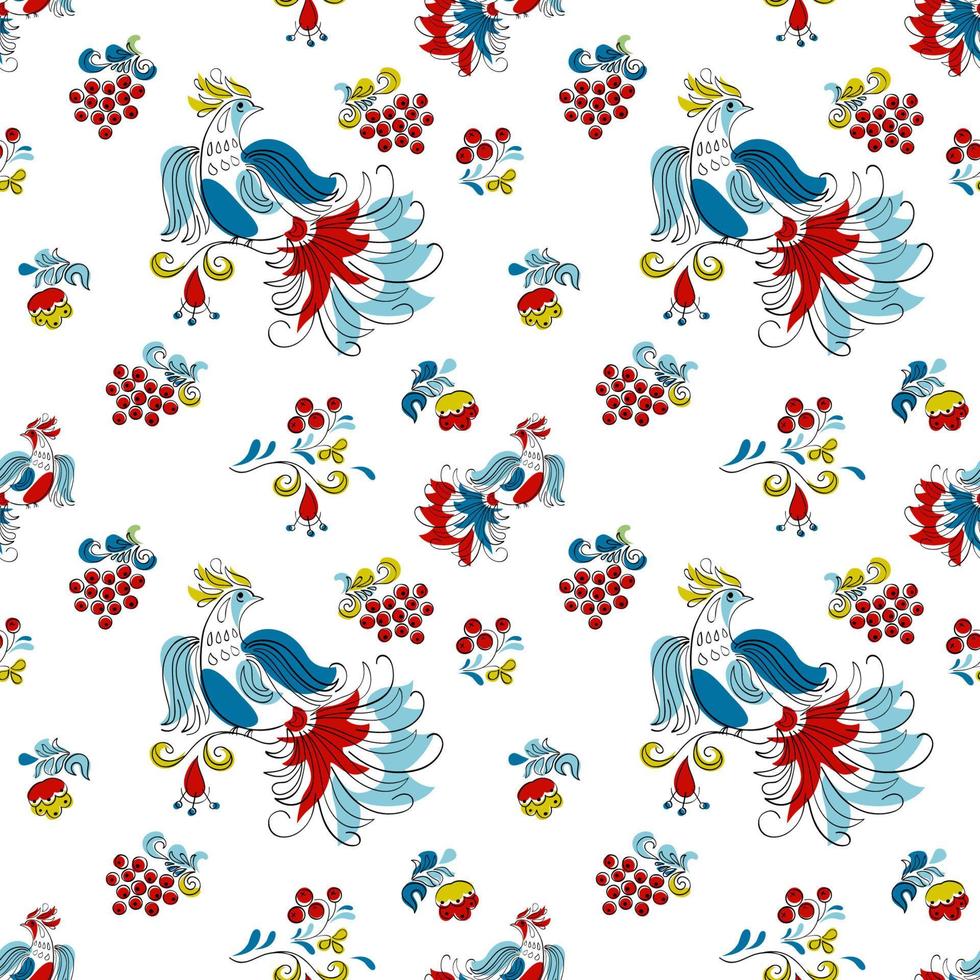 Firebird and currant in Russian style, dark color vector