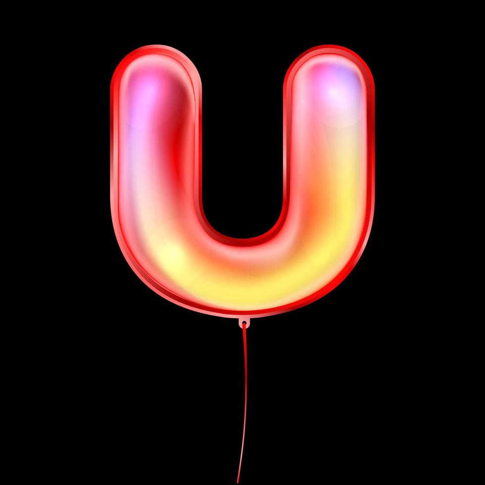 Red metallic balloon, inflated alphabet symbol U vector