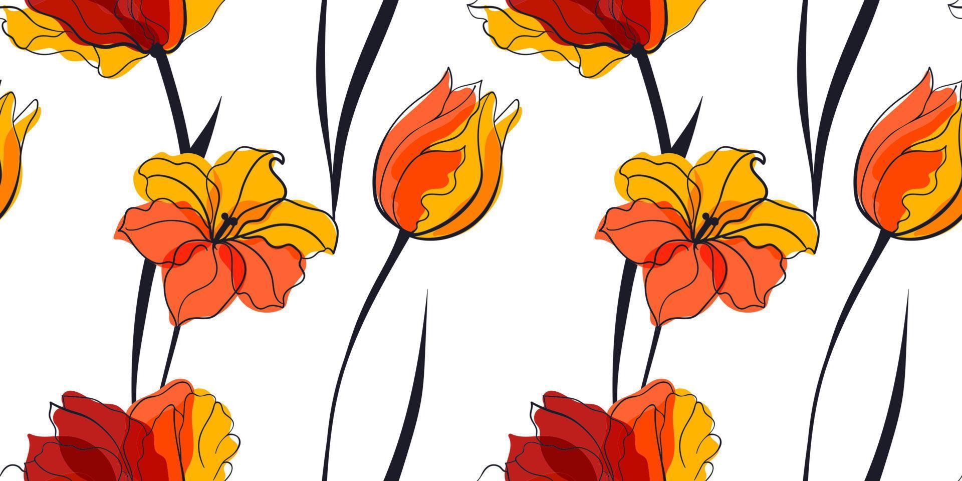 campo de tulipanes amarillos de patrones sin fisuras vector