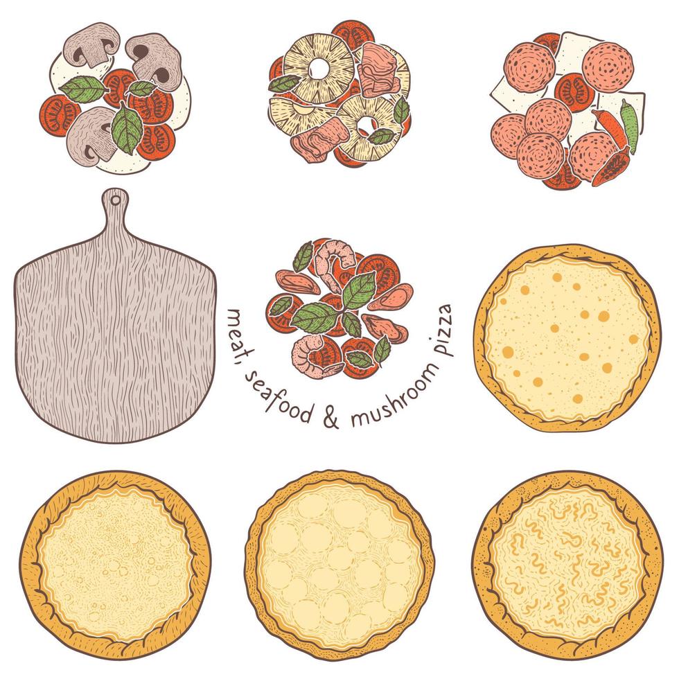 Pizza crust and unvegetarian topping vector