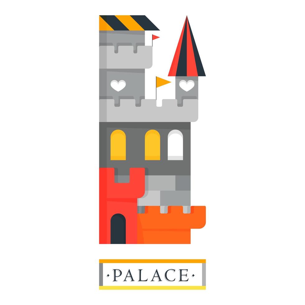 Fantasy medieval palace with towers and flags. Heart dragon fortress vector