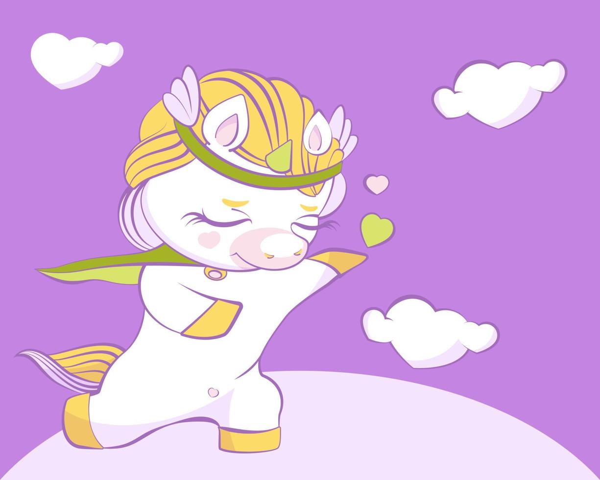 Cute little unicorn prince in love vector