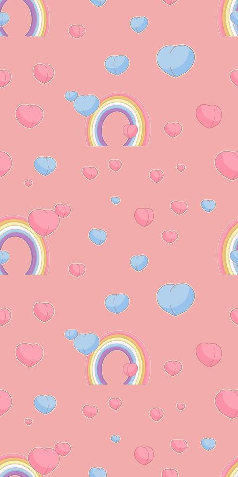 Flying hearts and rainbow arc seamless pattern vector
