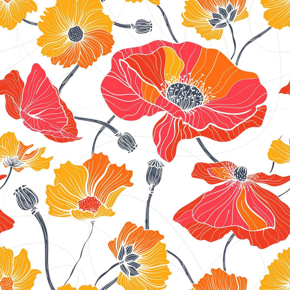 Summer red and yellow flowers for seamless pattern vector