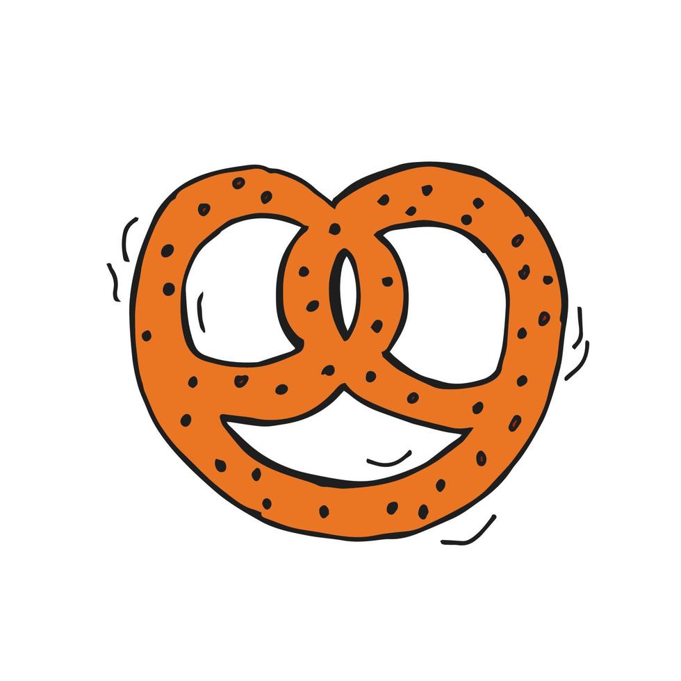 Oktoberfest 2022 - Beer Festival. Hand-drawn Doodle brezel with sesame seeds on a white background. German Traditional holiday. vector