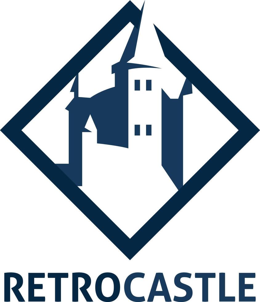 diseño del logotipo del castillo retro. Ilustración de vector de edificio real antiguo.
