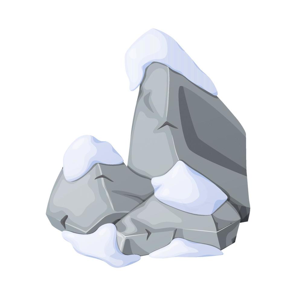 Gray stones or rocks in snow. Broken cartoon rocks and snowdrifts. Cartoon crags and snowdrifts. Ice age. vector