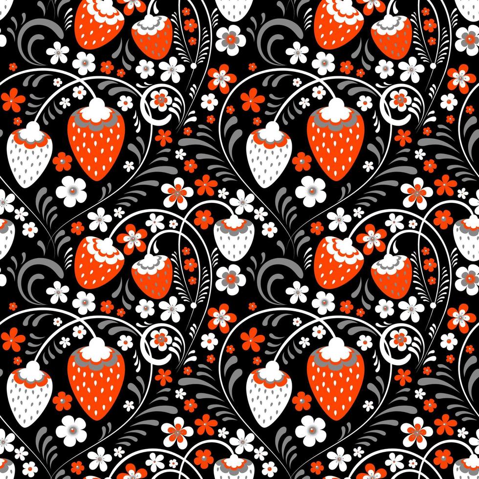 campos de fresas al estilo popular ruso vector