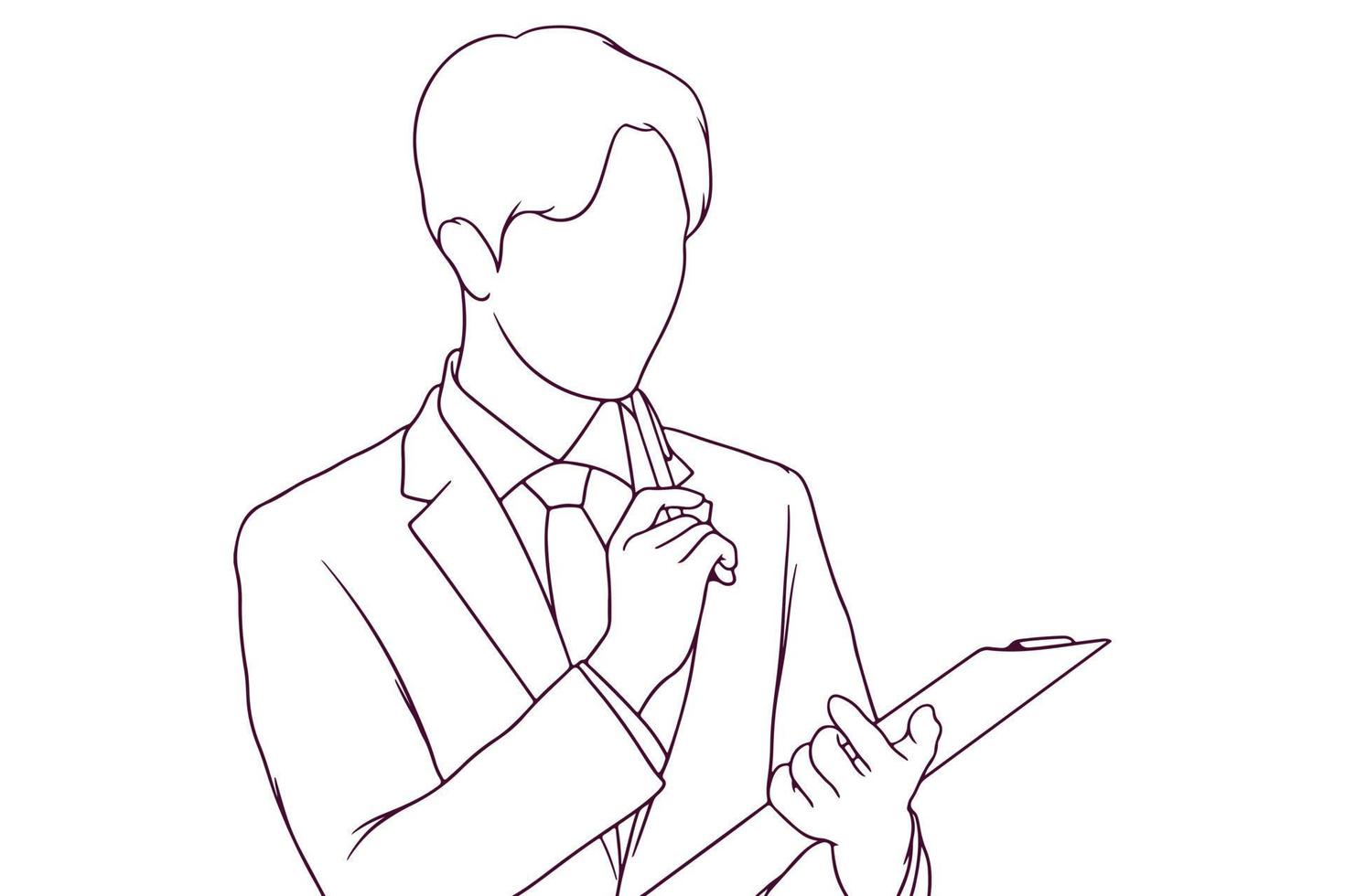 young businessman checking his notes hand drawn style vector illustration