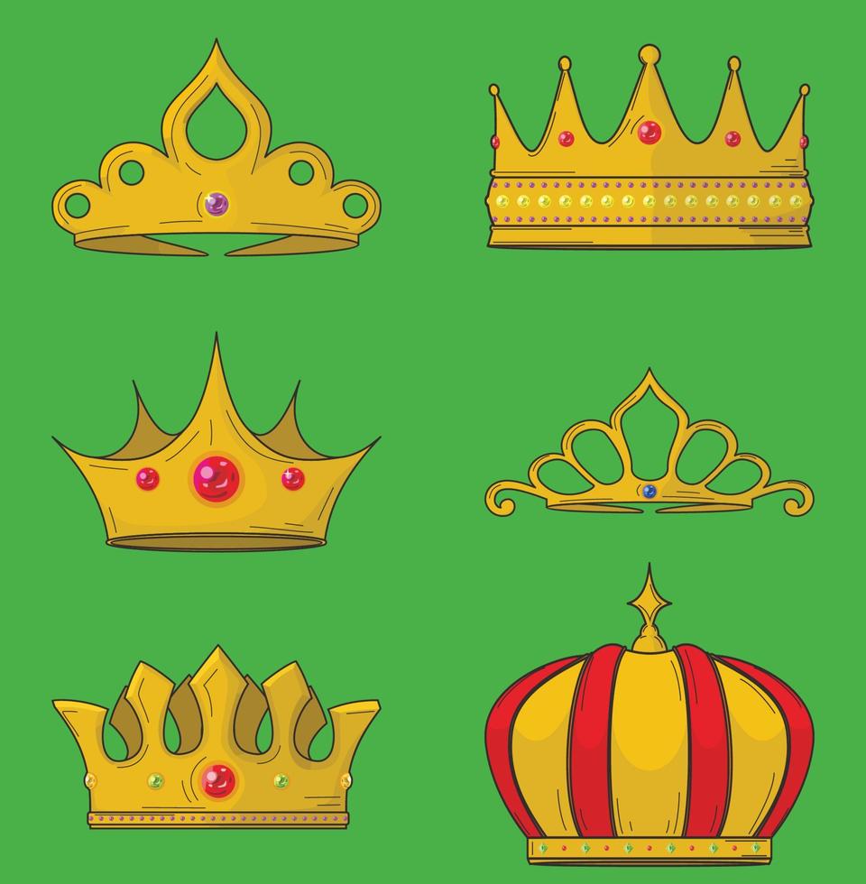 set golden crown icon in cartoons style vector illustration EPS10