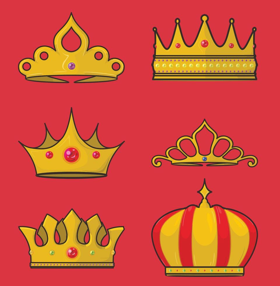 set golden crown outline cartoons style vector illustration EPS10