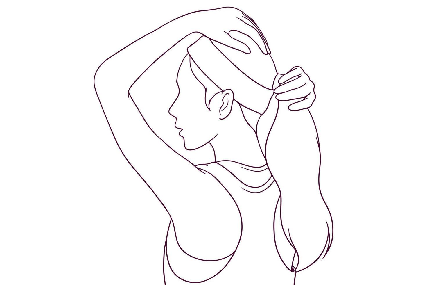 fitness girl hold her hair hand drawn style vector illustration