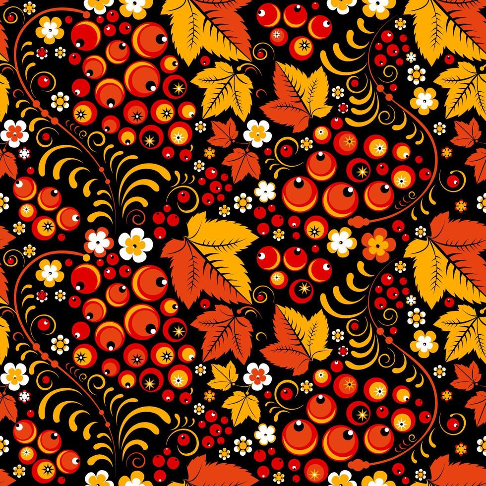 Khokhloma seamless pattern in slavic folk style vector