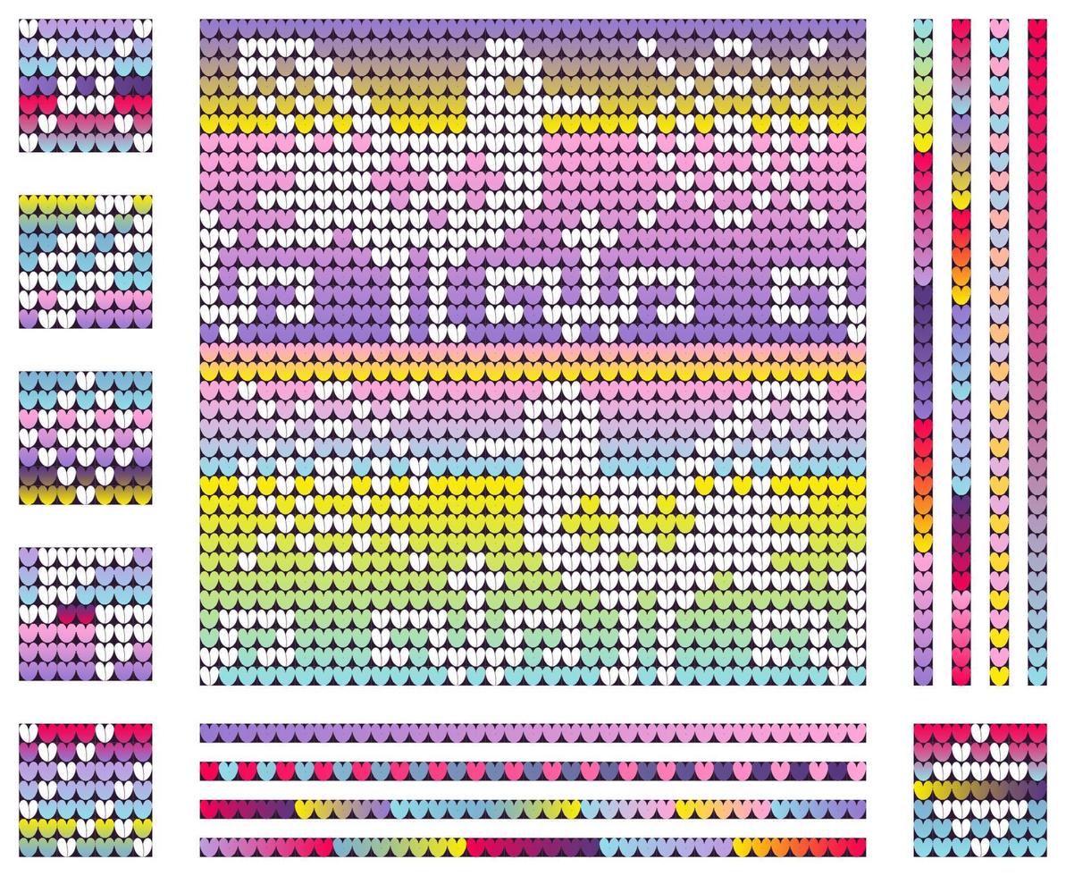 Neon colors gradient Christmas knitting pattern with birds vector