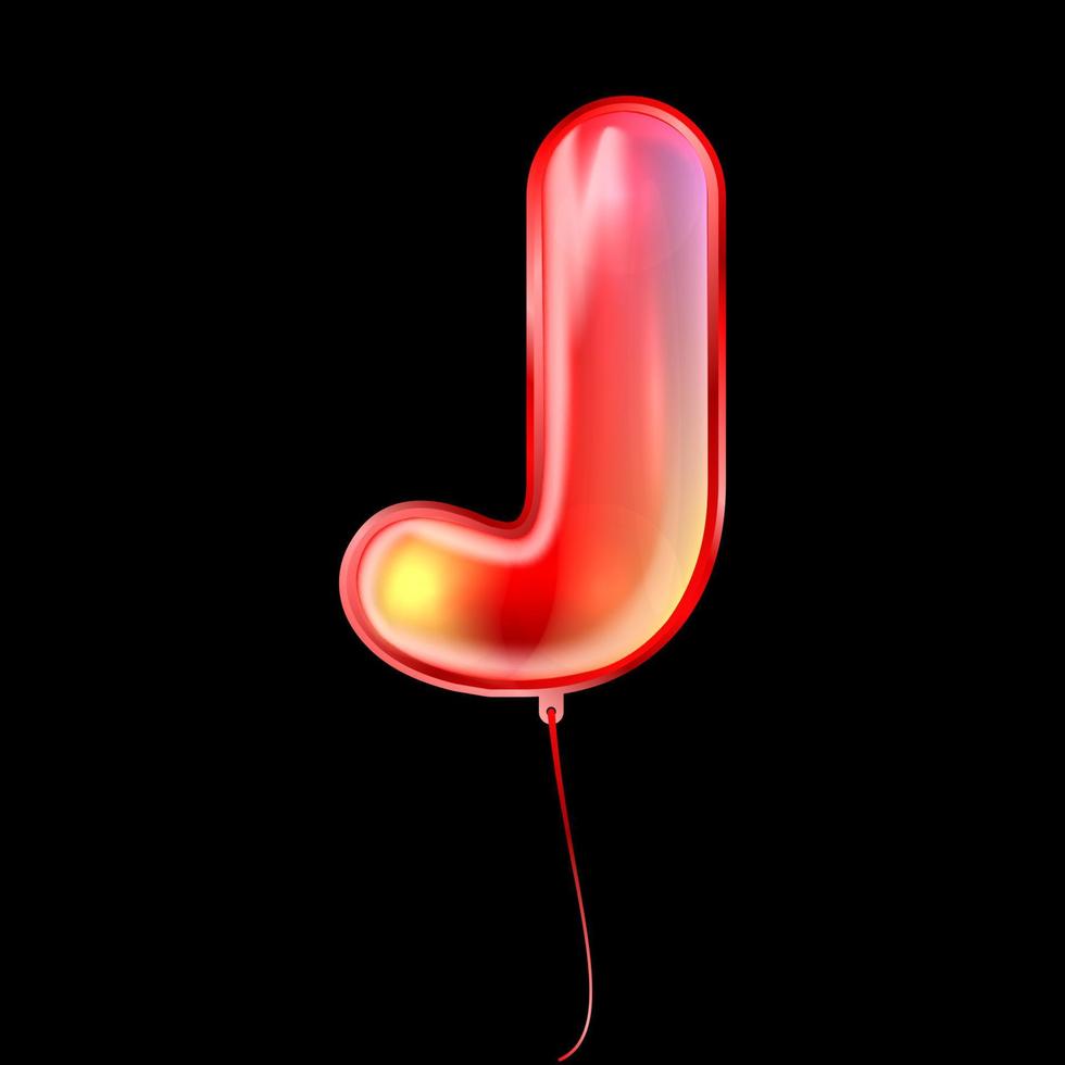 Red metallic balloon, inflated alphabet symbol J vector