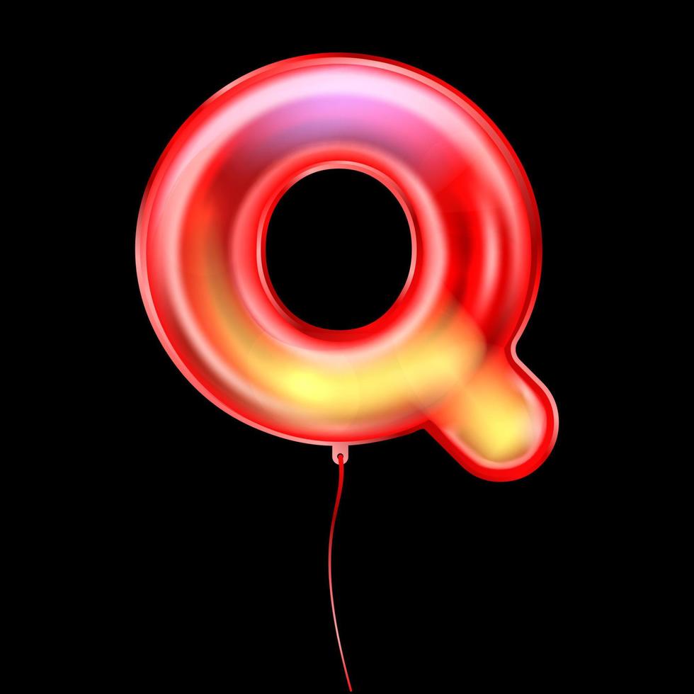 Red metallic balloon, inflated alphabet symbol Q vector