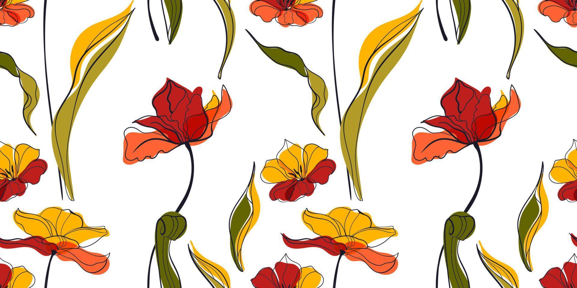 Sunset tulip meadow seamless pattern vector