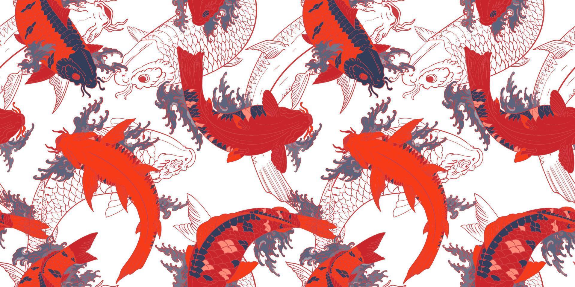 Colored koi carps bright seamless pattern vector