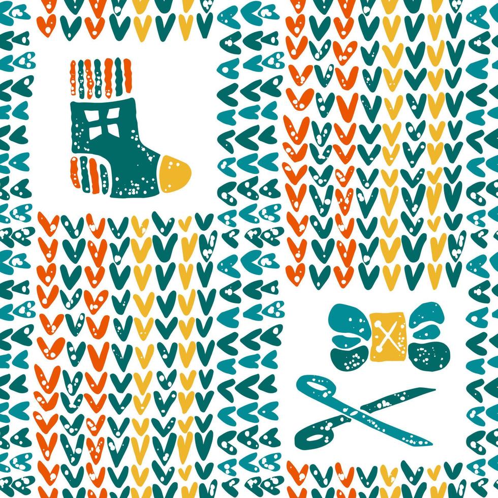 Pattern with yarn and knitted sock vector