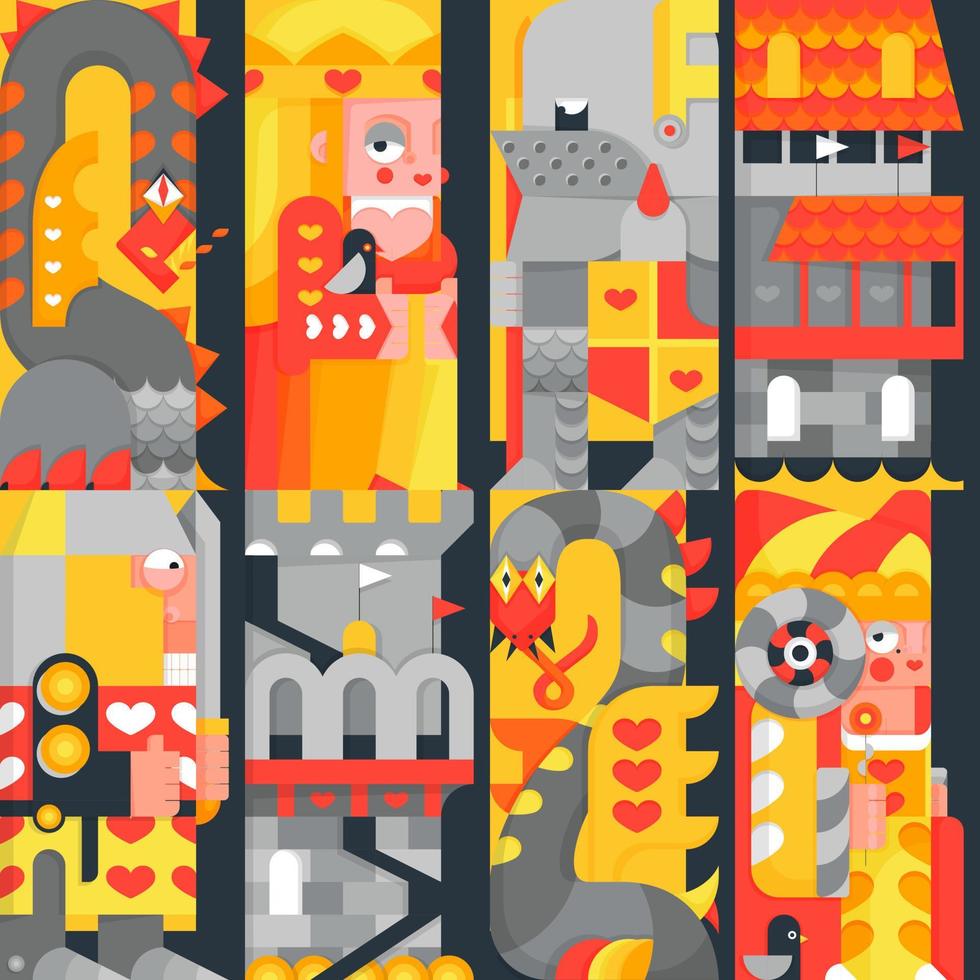Knight dragon fantasy seamless pattern.  Monsters and warriors vector