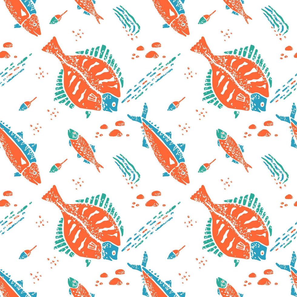 Flounder pattern in naive lino style vector