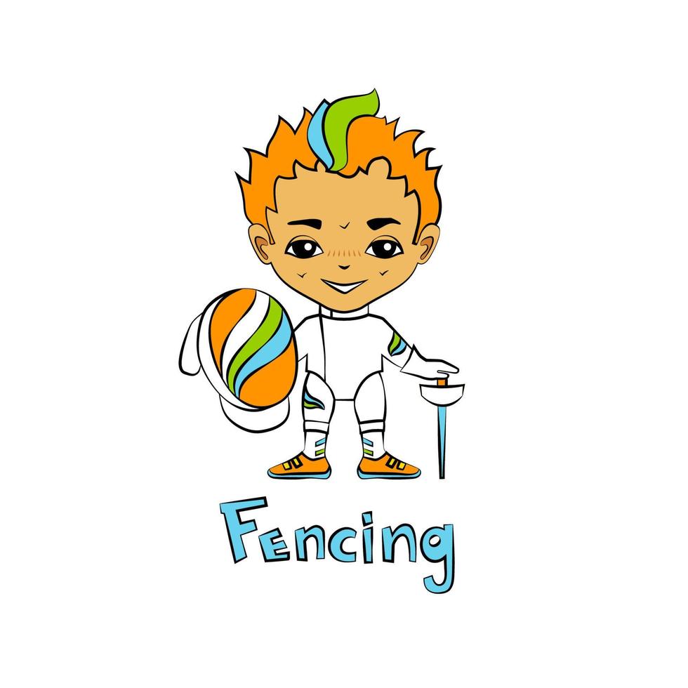 Boy fencer with a mask vector