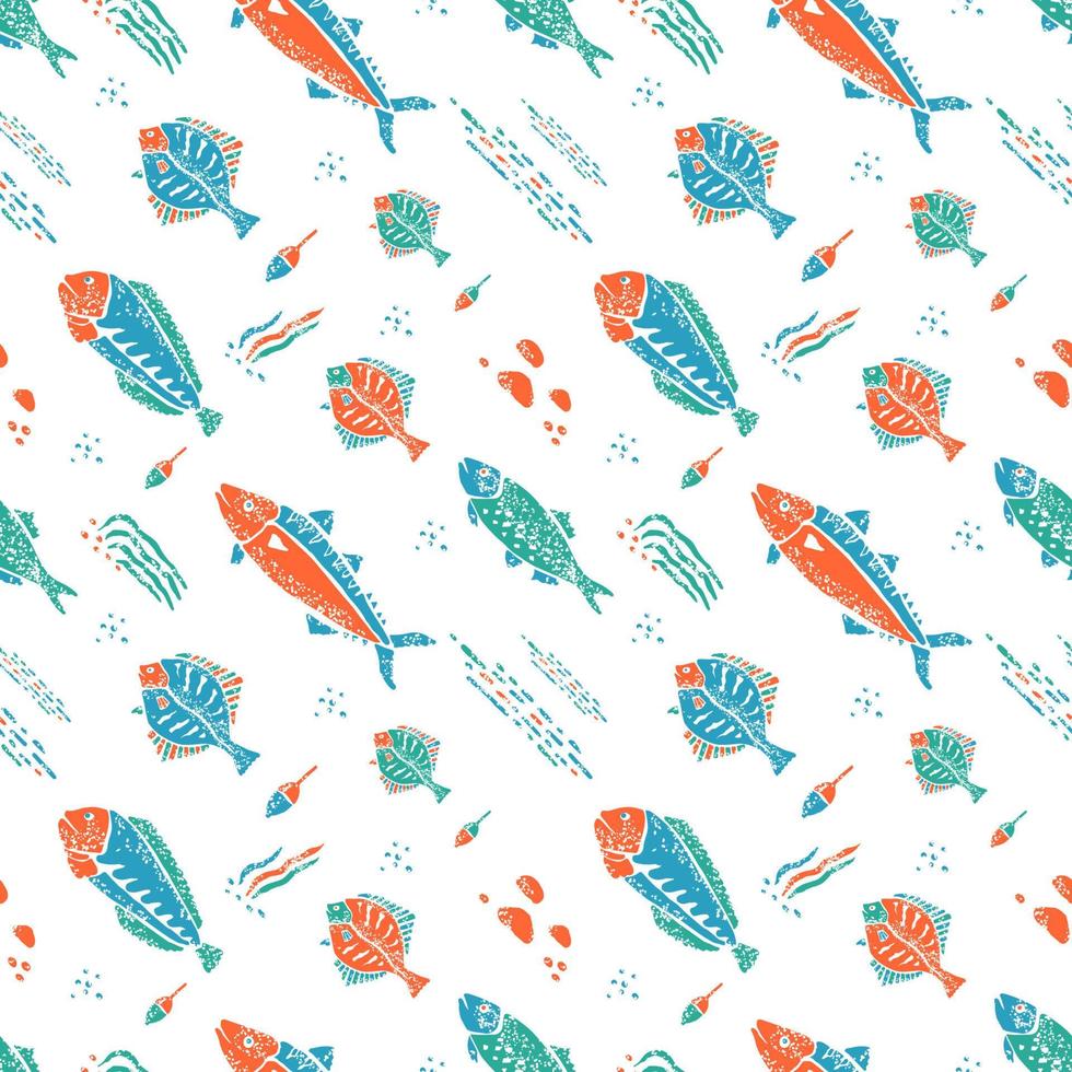 Underwater pattern in naive lino style vector