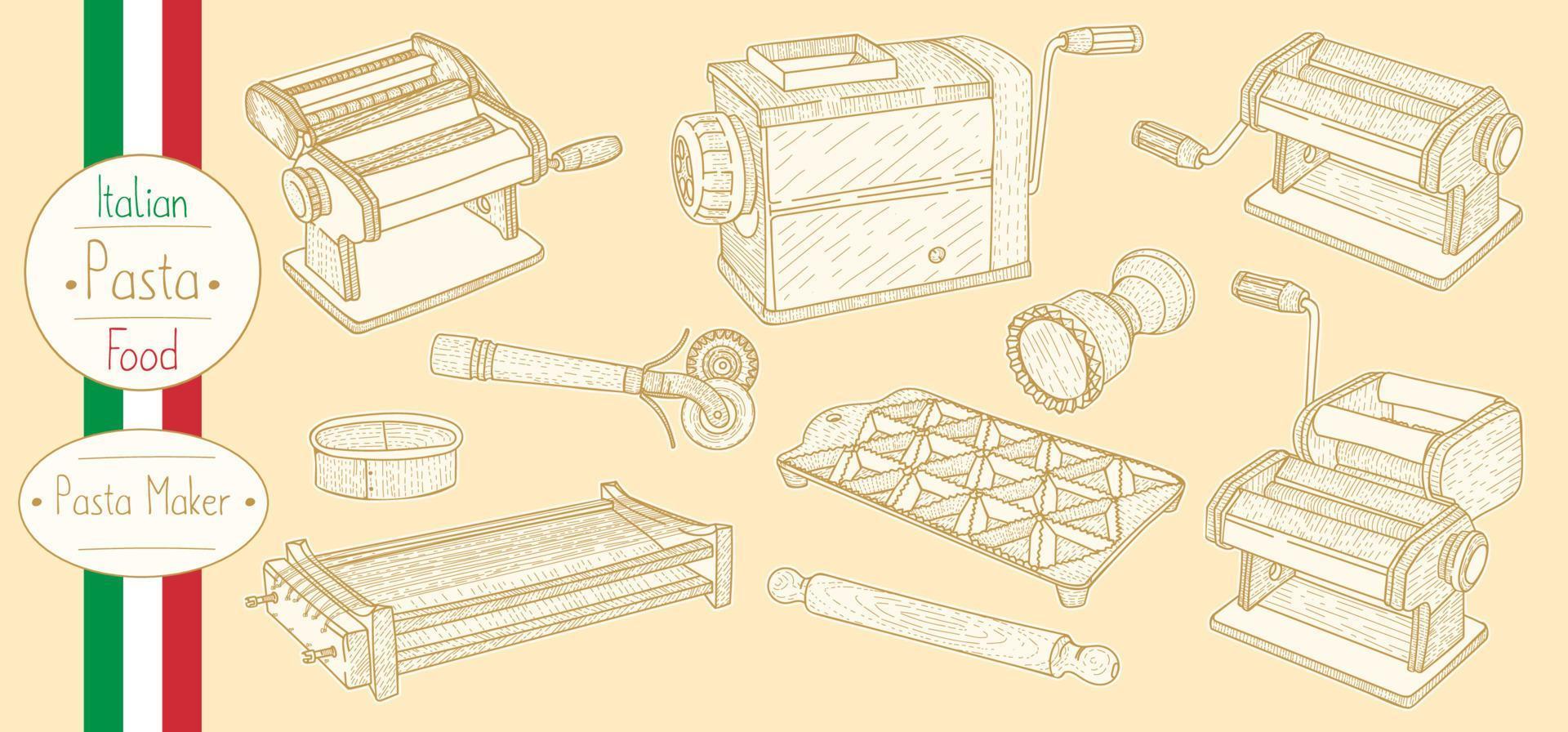 Pasta maker equipment for cooking italian food vector