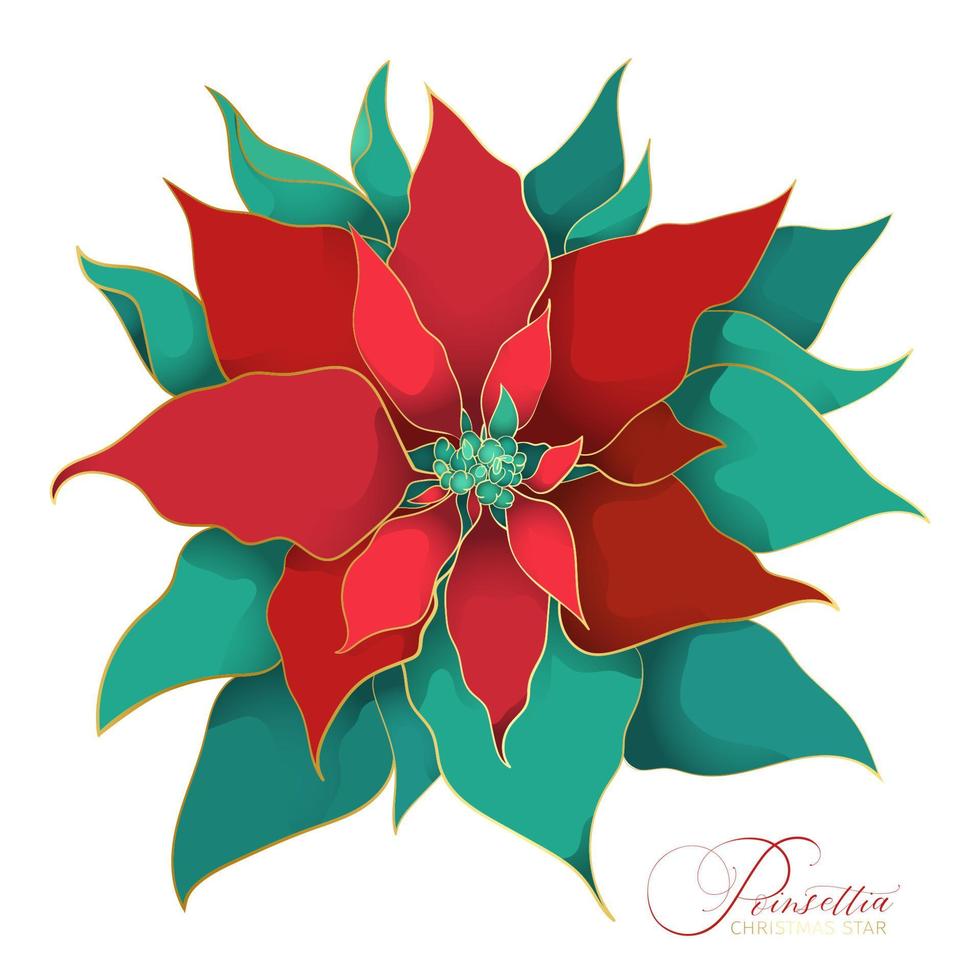 planta de navidad de poinsettia roja y verde en un estilo decorativo asiático vector