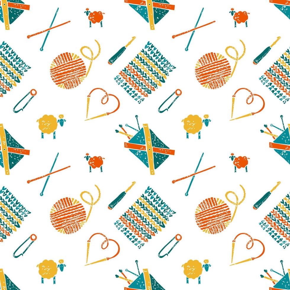 Seamless pattern on a knitting theme, accessories vector