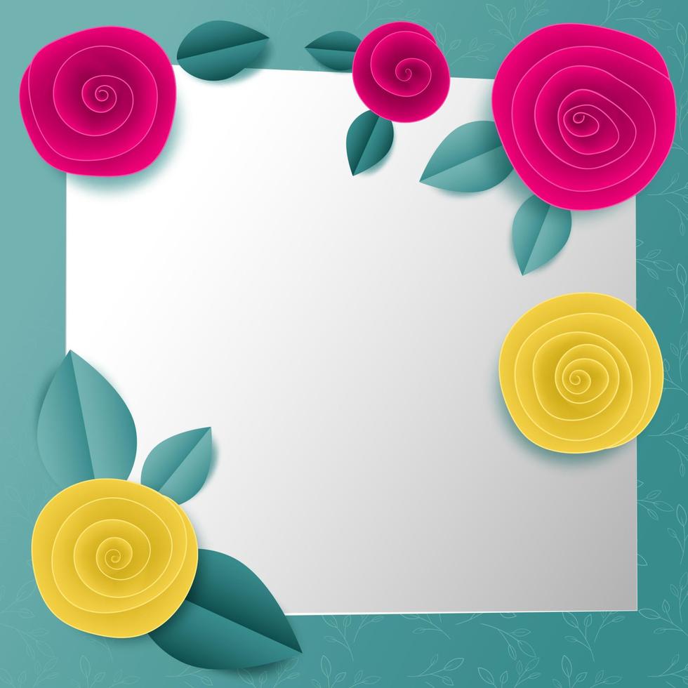 Cut paper floral square frame vector