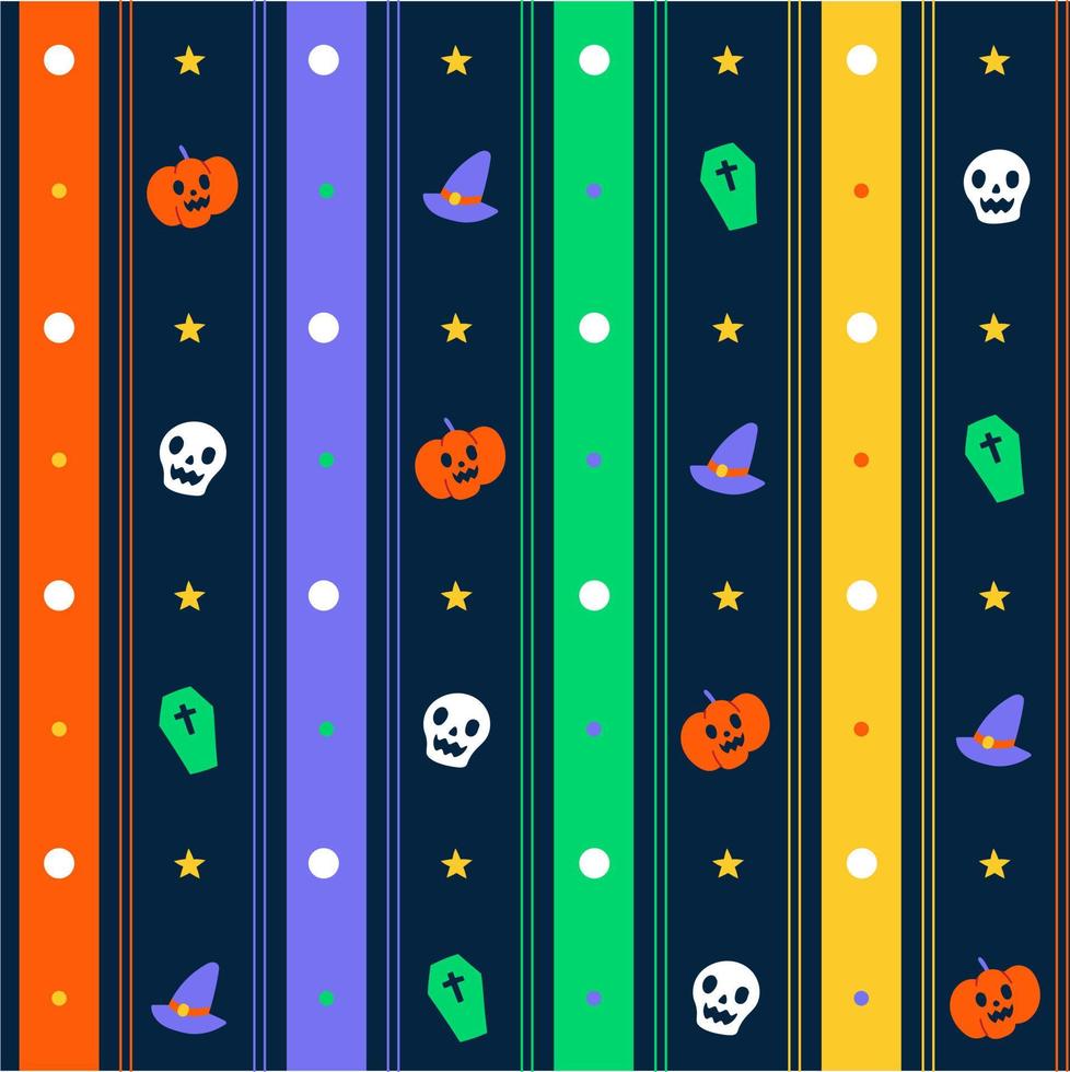 Cute Minimal Happy Halloween Vertical Stripe Line Checkered Gingham Pattern ghost, skull, pumpkin, coffin, witch hat vector