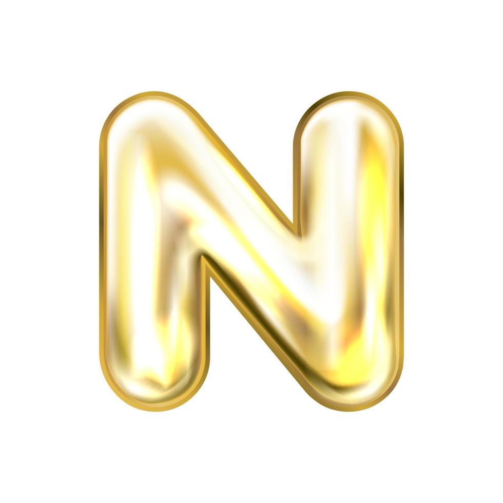 Golden foil inflated alphabet symbol, isolated letter N vector