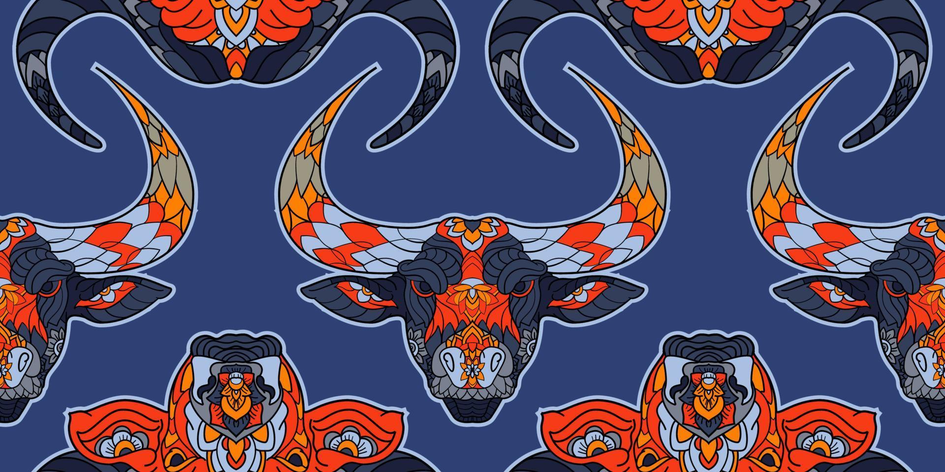 Lunar Year 2021 seamless pattern with bull head vector