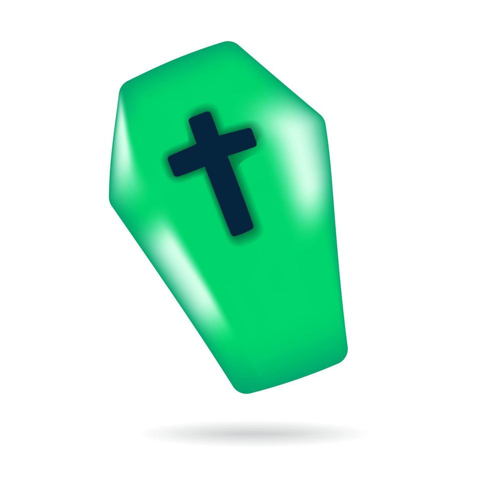 Cute 3D Green Coffin Icon Happy Halloween Decorative Elements Objects Holiday Cartoon Icon Trick or Treat Spooky Boo Vector Illustration