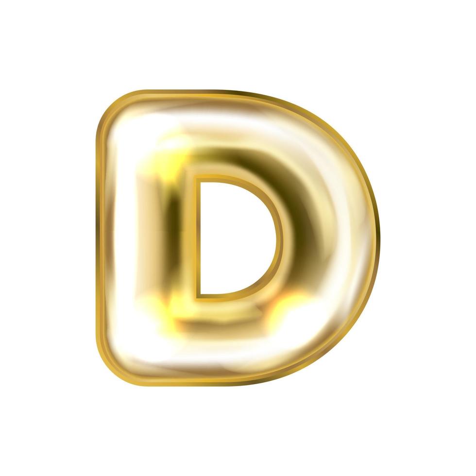 Golden foil inflated alphabet symbol, isolated letter D vector