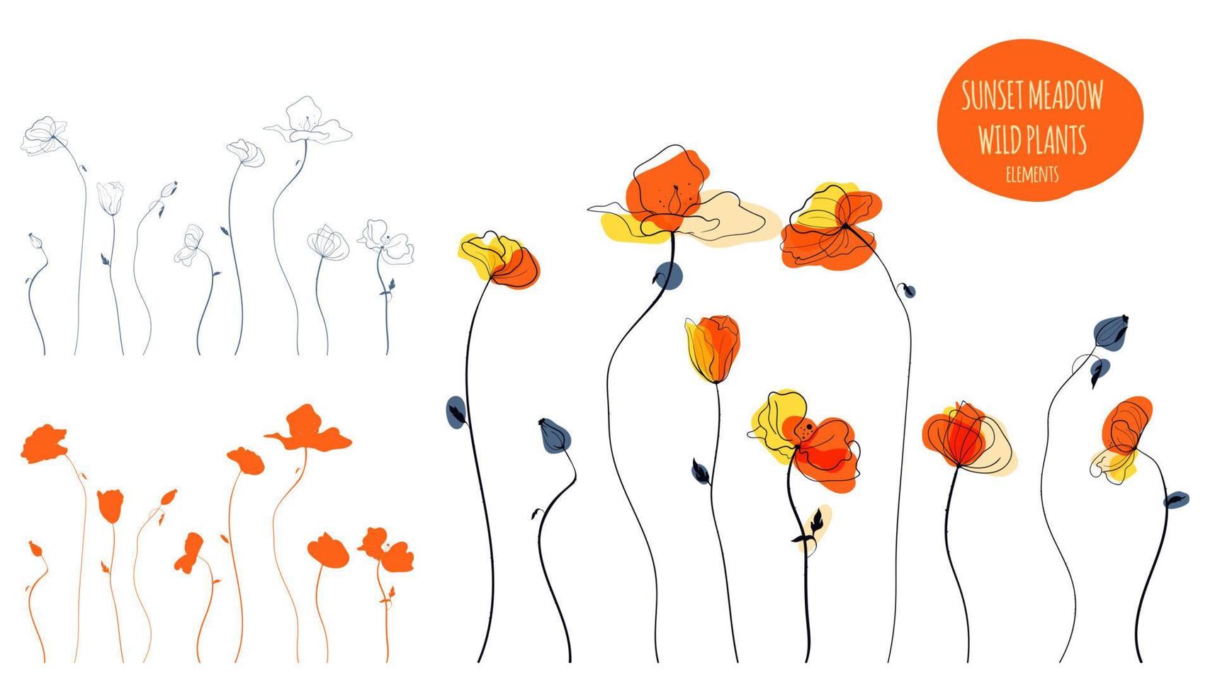 ilustración de campo de amapolas amarillas al estilo escandinavo vector