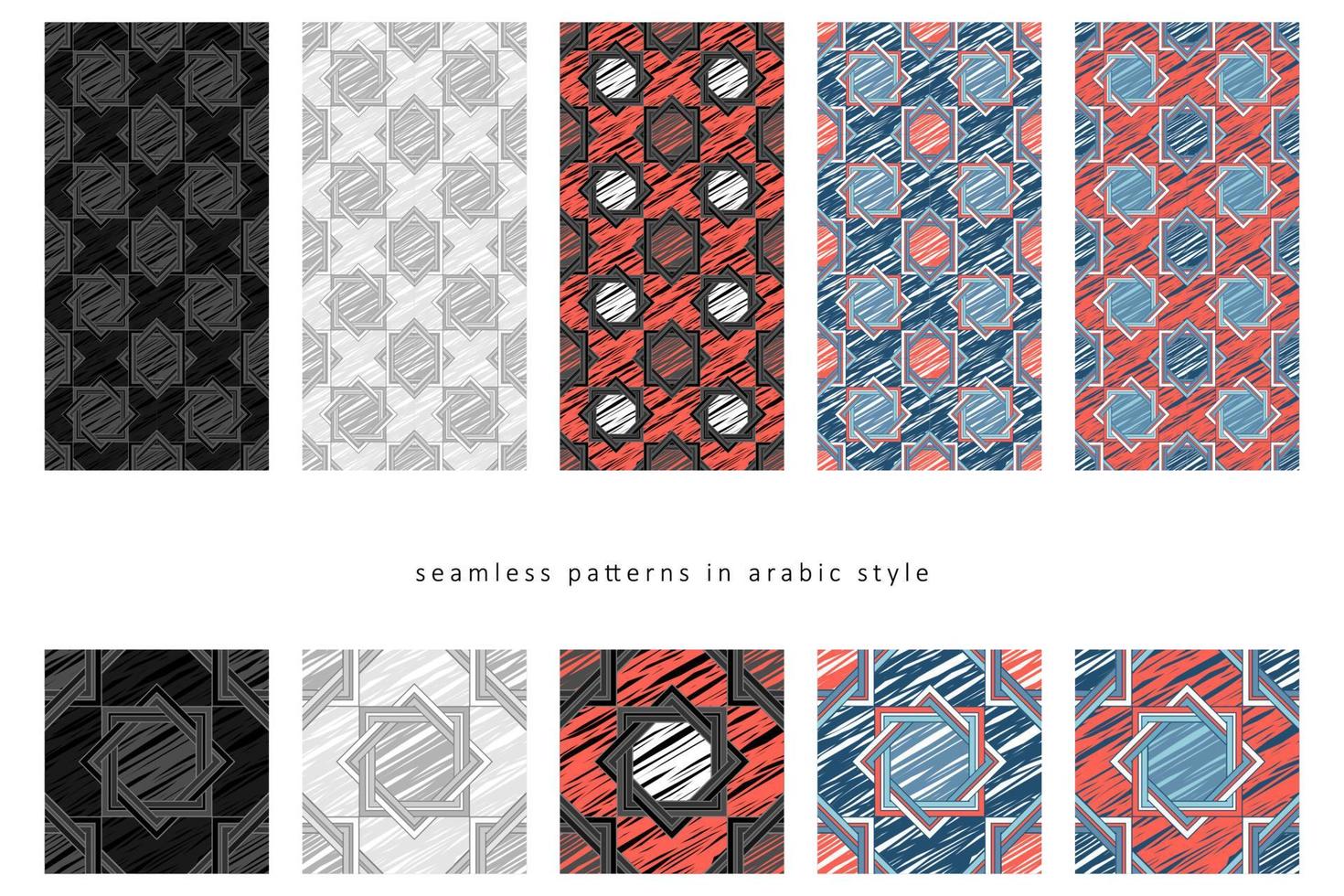 Arabic seamless patterns in sketch technique vector