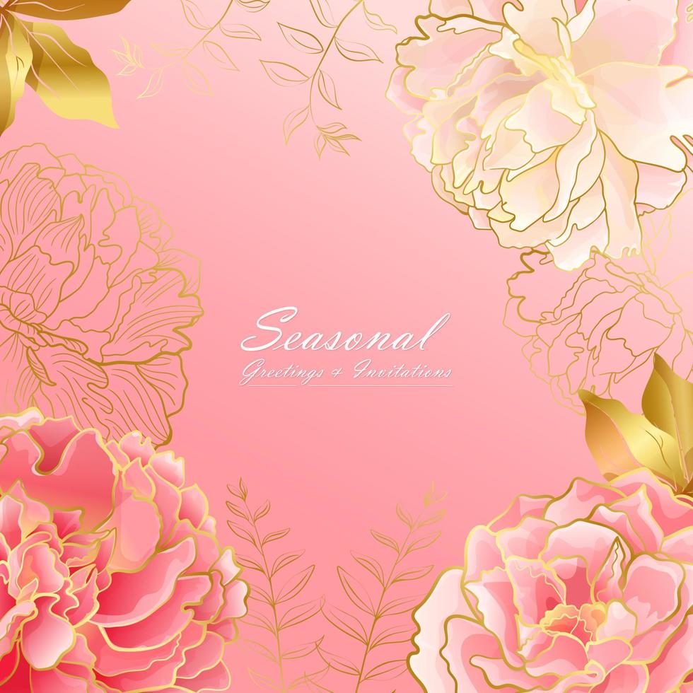 Light pink peony flowers square card vector
