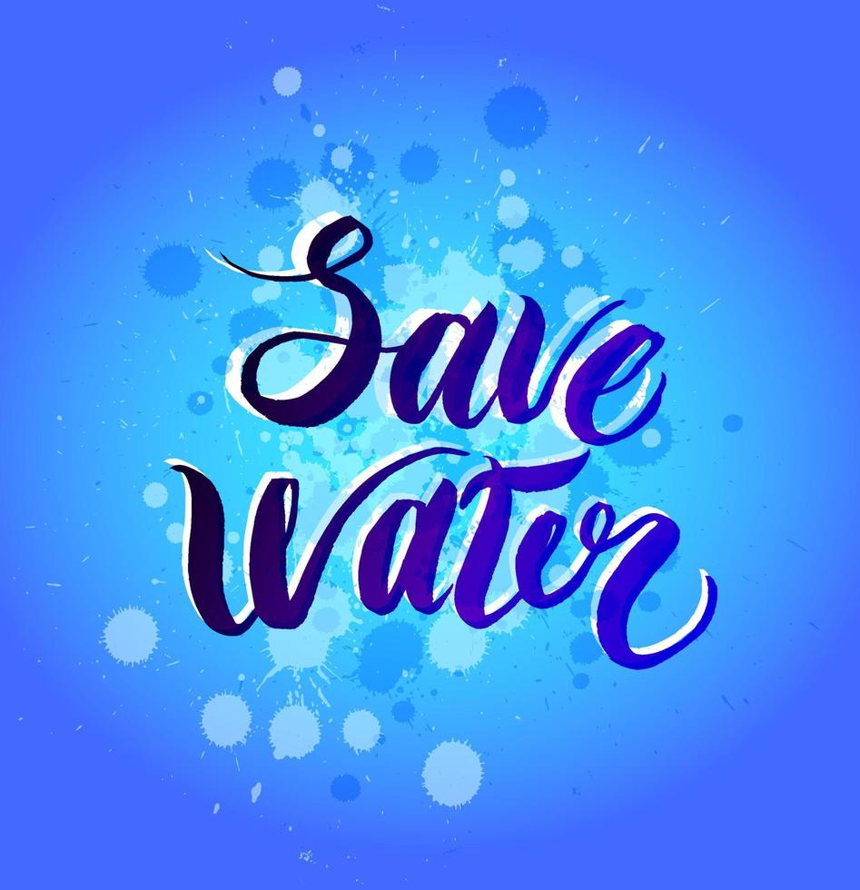 Inscription - we will save water. splashing water on a dark blue background. Poster vector