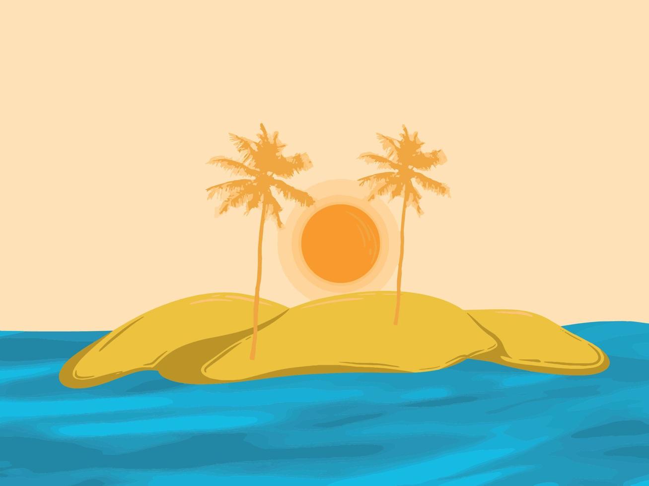 Island in ocean with two palm trees vector